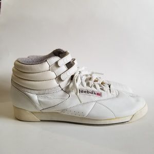 Vintage Reebok Freestyle Hi Top White Sneakers 10